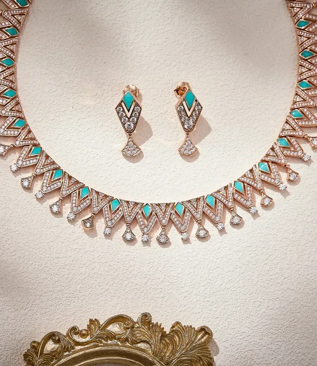 Geometric Turquoise and Pavé Stone Drop Earrings 2