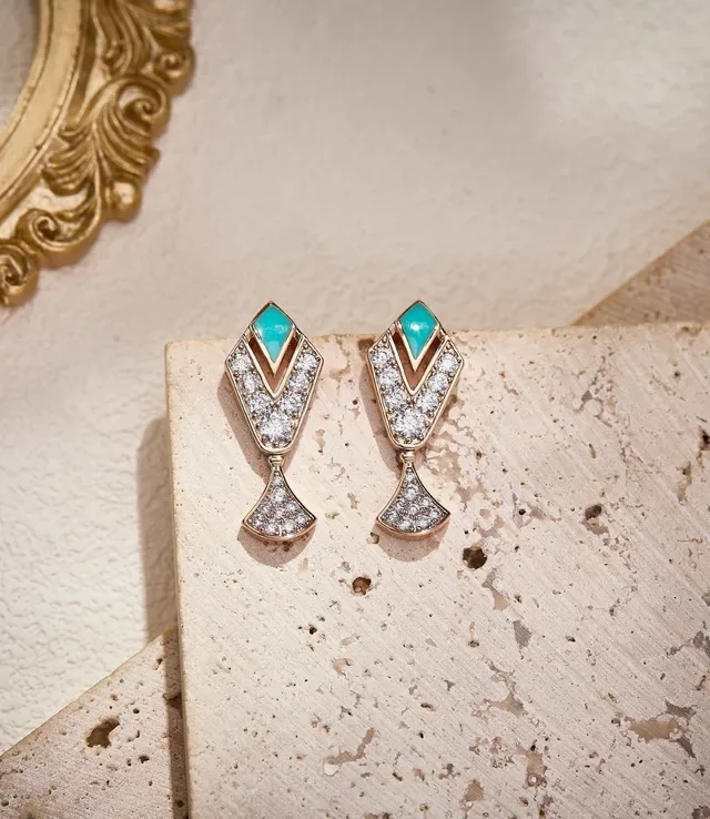 Geometric Turquoise and Pavé Stone Drop Earrings 3