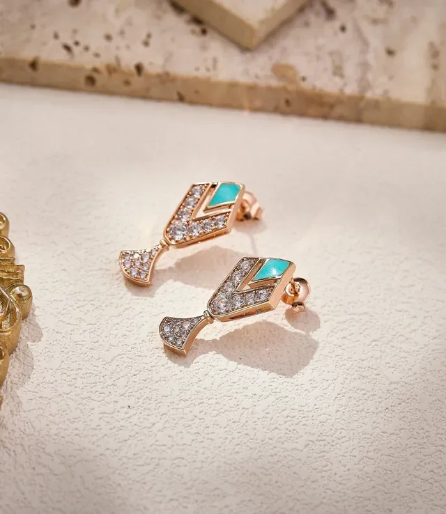 Geometric Turquoise and Pavé Stone Drop Earrings 4