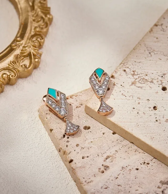 Geometric Turquoise and Pavé Stone Drop Earrings 5