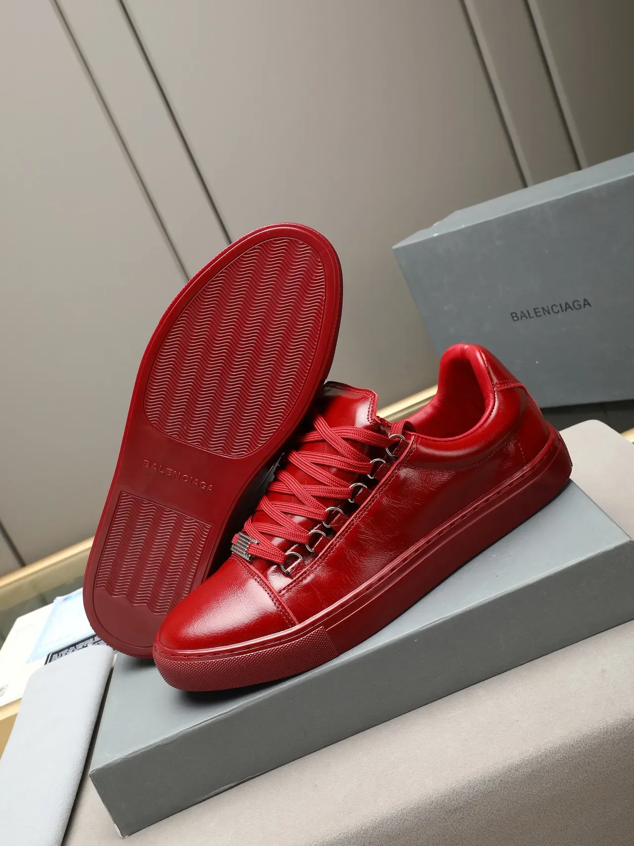 Glossy Red Low-Top Lace-Up Sneaker 4