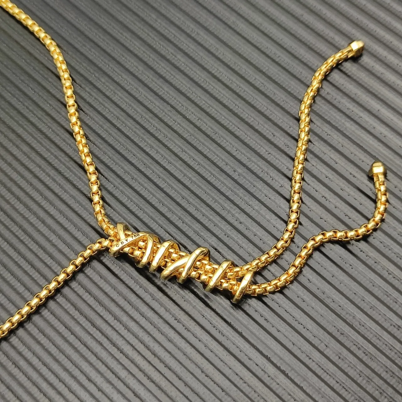 Gold and Diamond Twisted Motif Tassel Drop Necklace 4