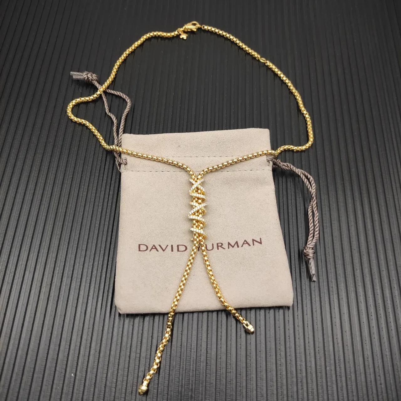 Gold and Diamond Twisted Motif Tassel Drop Necklace 9
