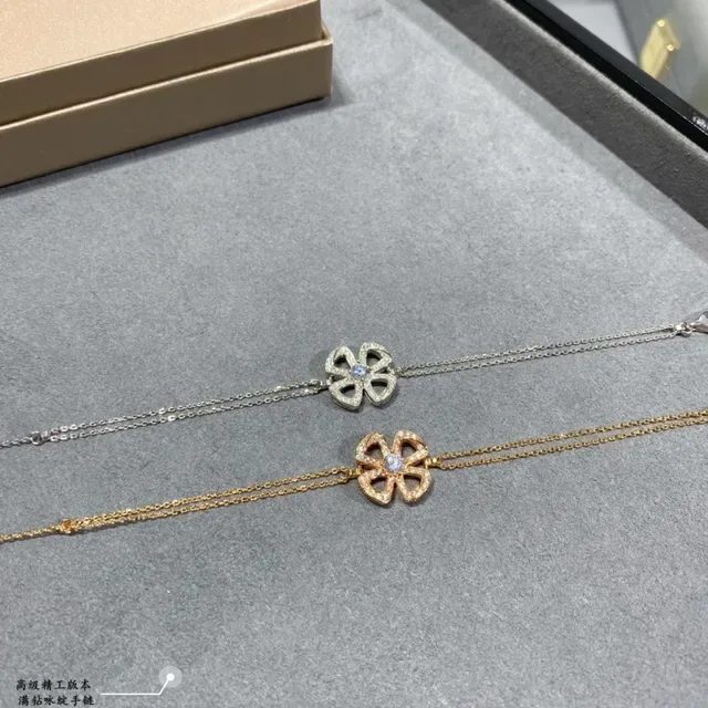 Gold and Silver Floral Pavé Stone Double-Chain Bracelets 2