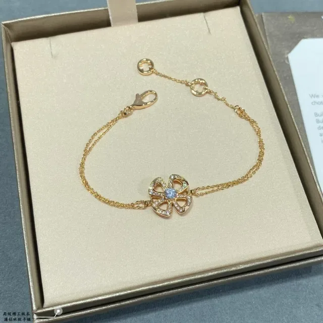 Gold and Silver Floral Pavé Stone Double-Chain Bracelets 3