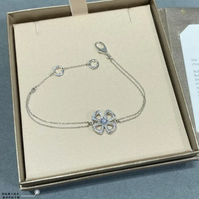 Gold and Silver Floral Pavé Stone Double-Chain Bracelets 4