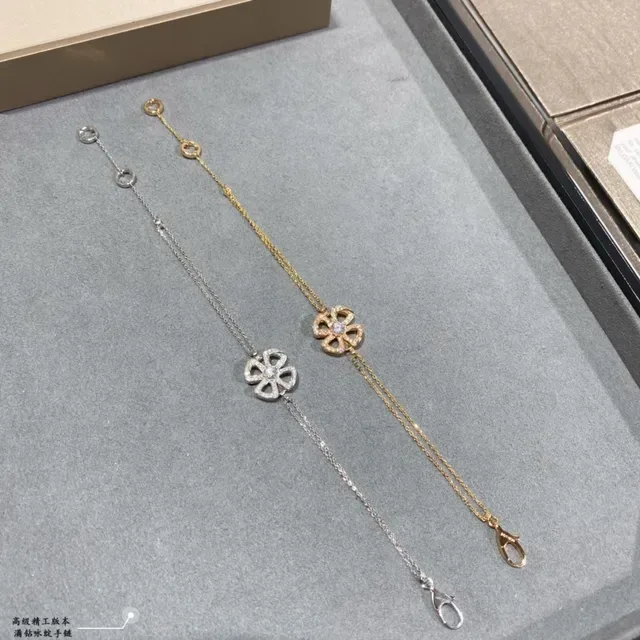 Gold and Silver Floral Pavé Stone Double-Chain Bracelets 6