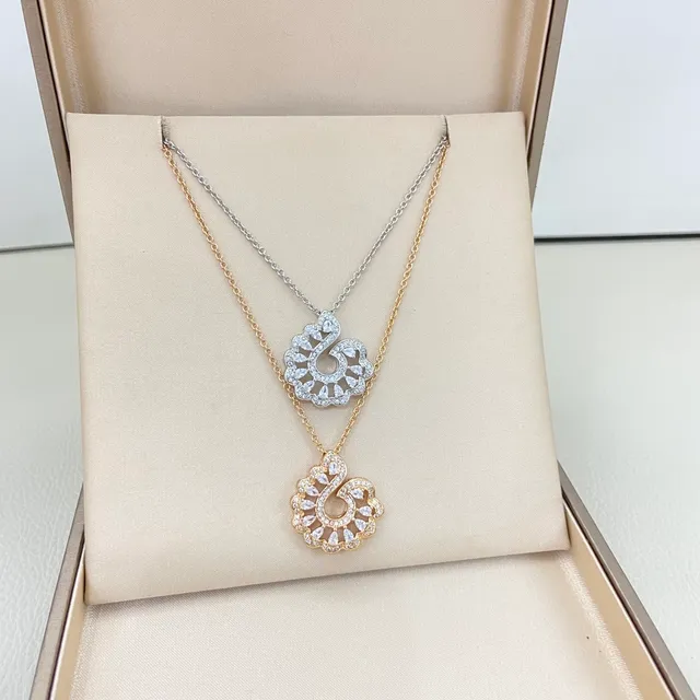 Gold and Silver Floral Swirl Pave Stone Pendant Necklaces 2