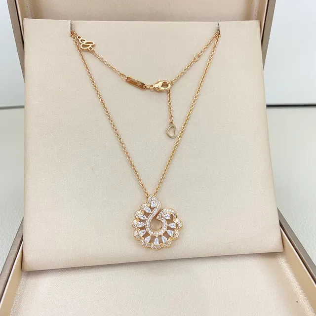 Gold and Silver Floral Swirl Pave Stone Pendant Necklaces 3