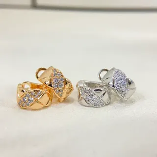 Gold and Silver Tone Quilted Pavé Crystal Hinged Hoop Earrings