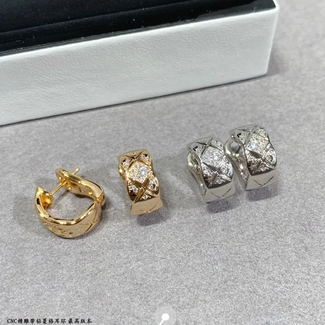 Gold and Silver Tone Quilted Pavé Crystal Hinged Hoop Earrings 3
