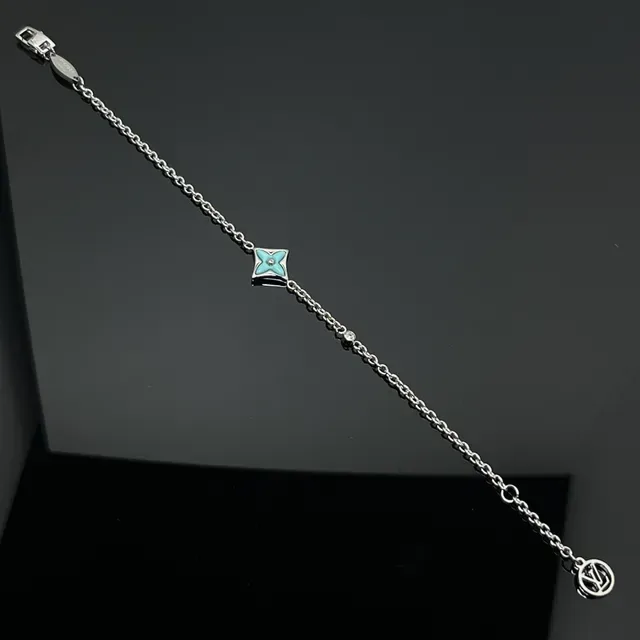 Gold and Silver Tone Turquoise Enamel Floral Motif Chain Bracelets 2