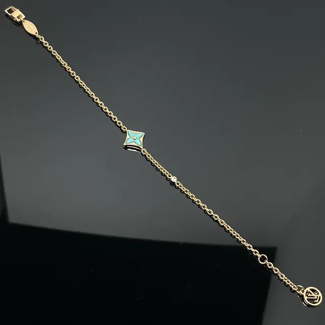 Gold and Silver Tone Turquoise Enamel Floral Motif Chain Bracelets 3