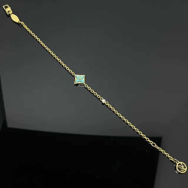 Gold and Silver Tone Turquoise Enamel Floral Motif Chain Bracelets 4