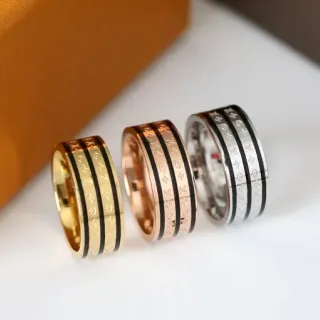 Gold Black Monogram-Engraved Inlay Band Ring