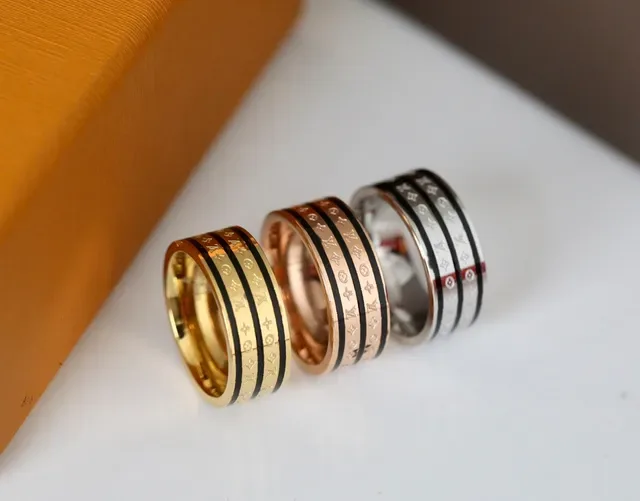 Gold Black Monogram-Engraved Inlay Band Ring 2