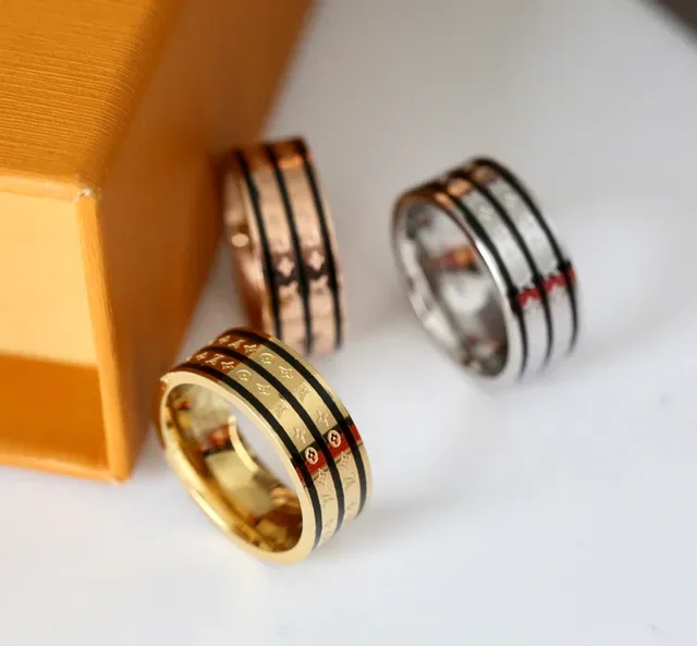 Gold Black Monogram-Engraved Inlay Band Ring 4