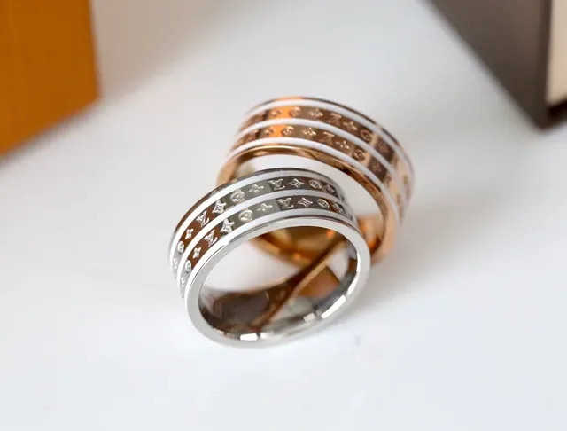 Gold Black Monogram-Engraved Inlay Band Ring 6
