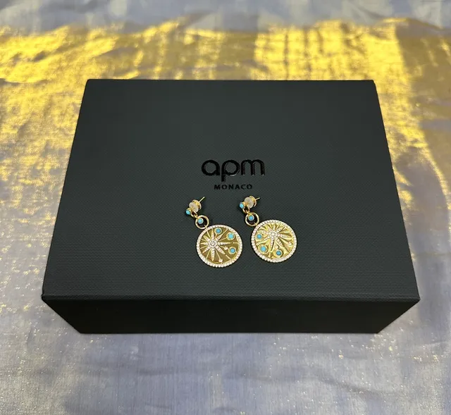 Gold Blue Circular Medallion Earrings 4