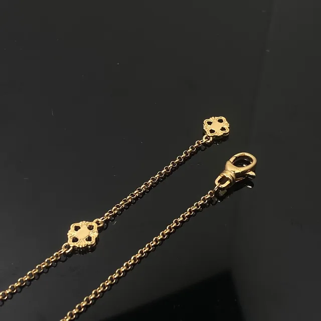Gold Blue Quatrefoil Filigree Enamel Inlay Necklace 3