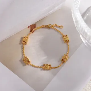 সোনার চেইন পাঁচটি সজ্জিত লিঙ্ক ব্রেসলেট