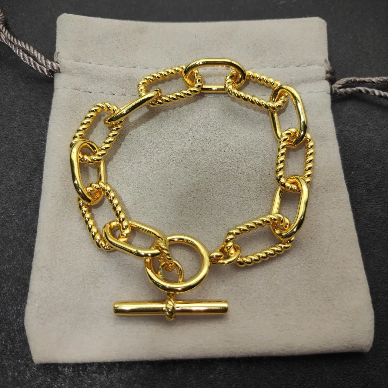 Gold Chunky Chain Links Twisted Rope Detailing Bracelet 5