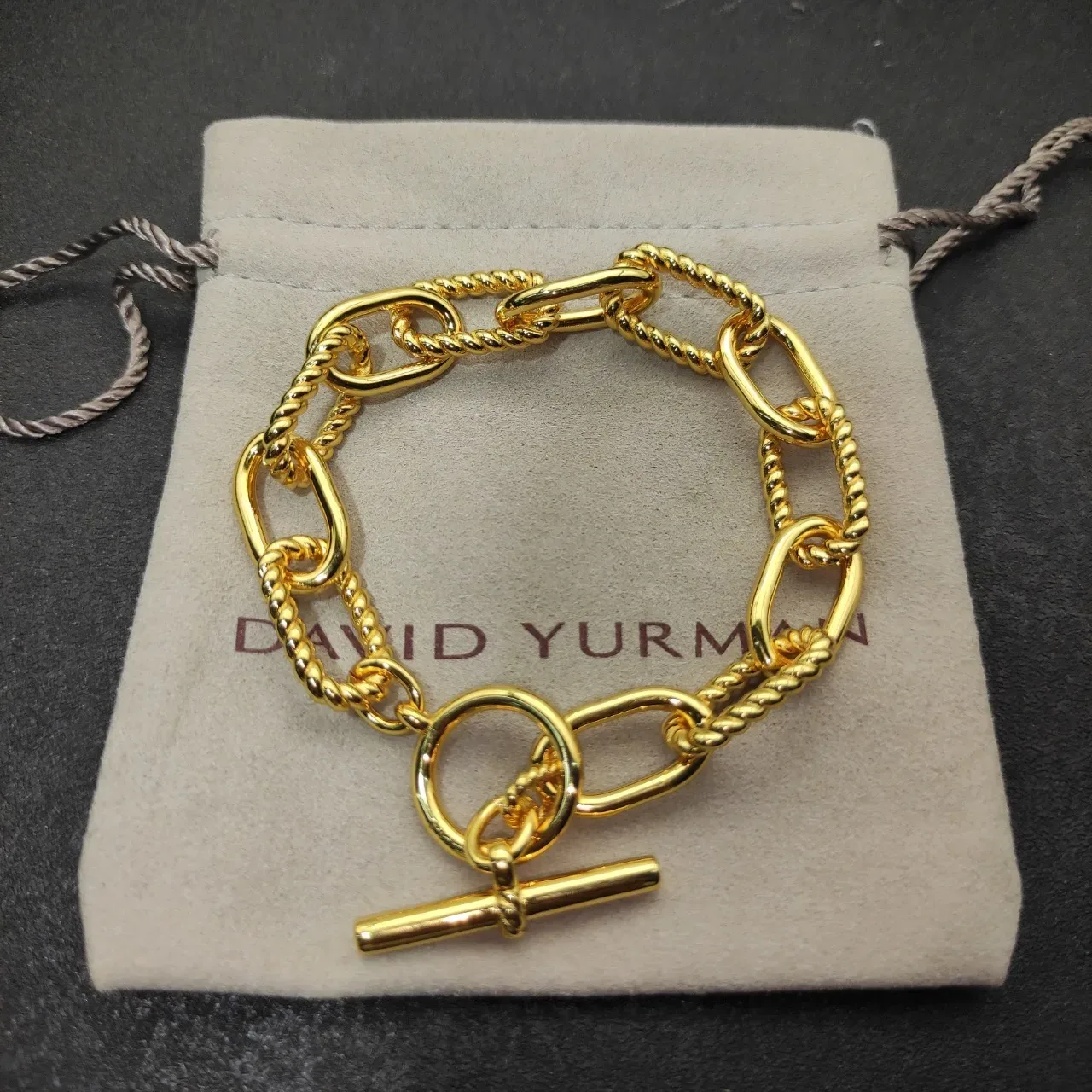 Gold Chunky Chain Links Twisted Rope Detailing Bracelet 6