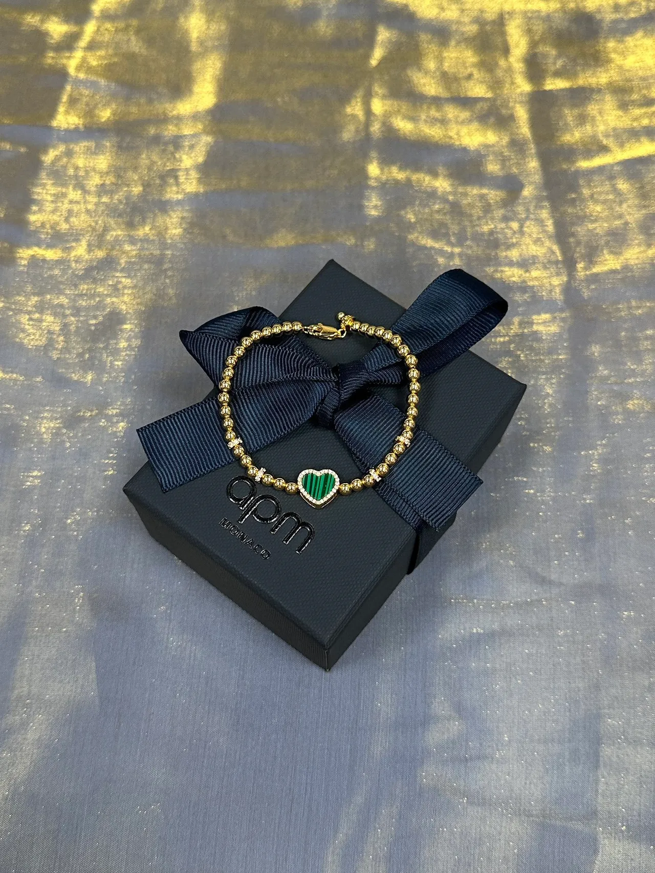 Gold Green Beaded Malachite Heart Centerpiece Bracelet 5