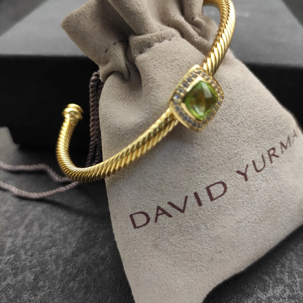 Gold Green Twisted Rope Cable Band Square Bezel Setting Bracelet 5