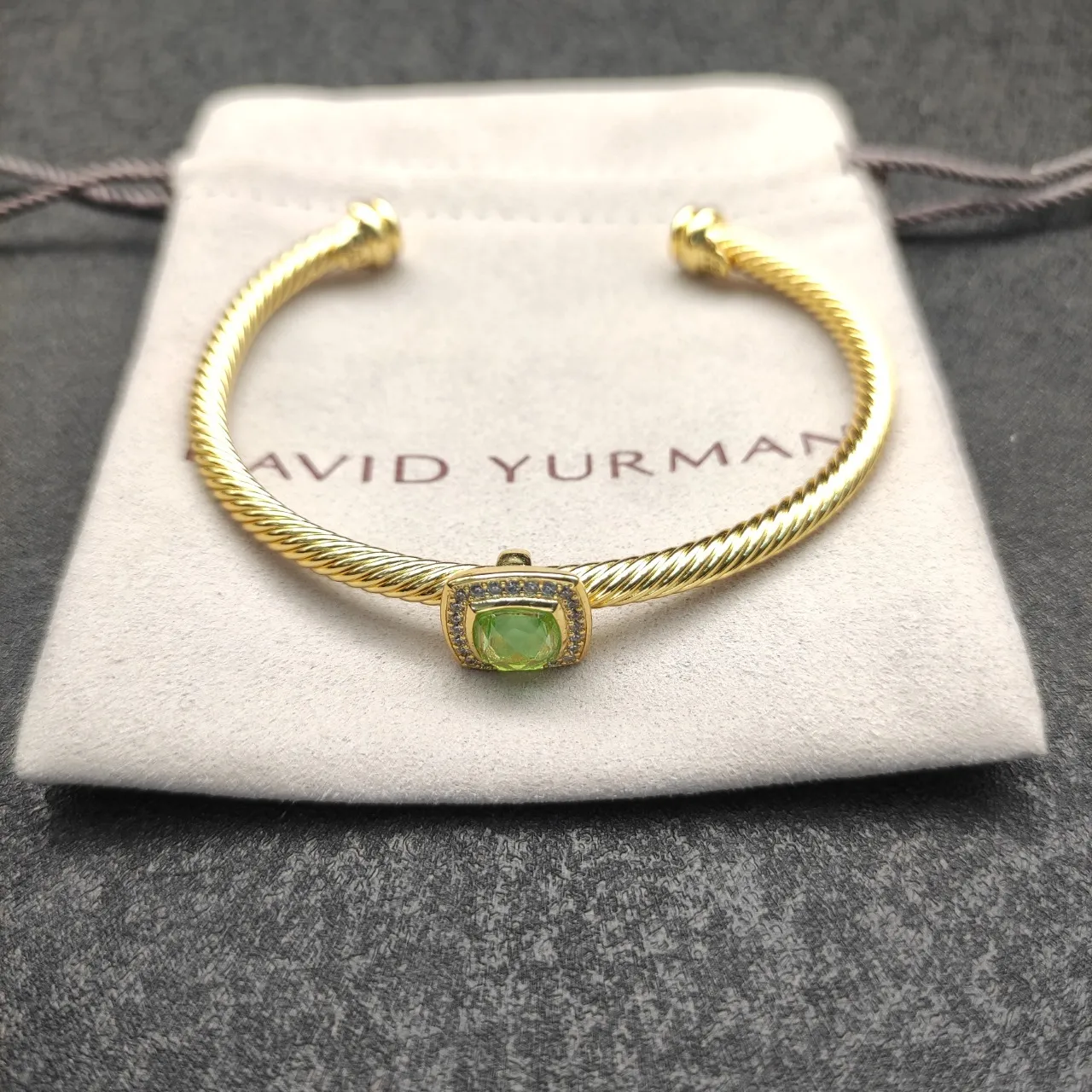 Gold Green Twisted Rope Cable Band Square Bezel Setting Bracelet 7