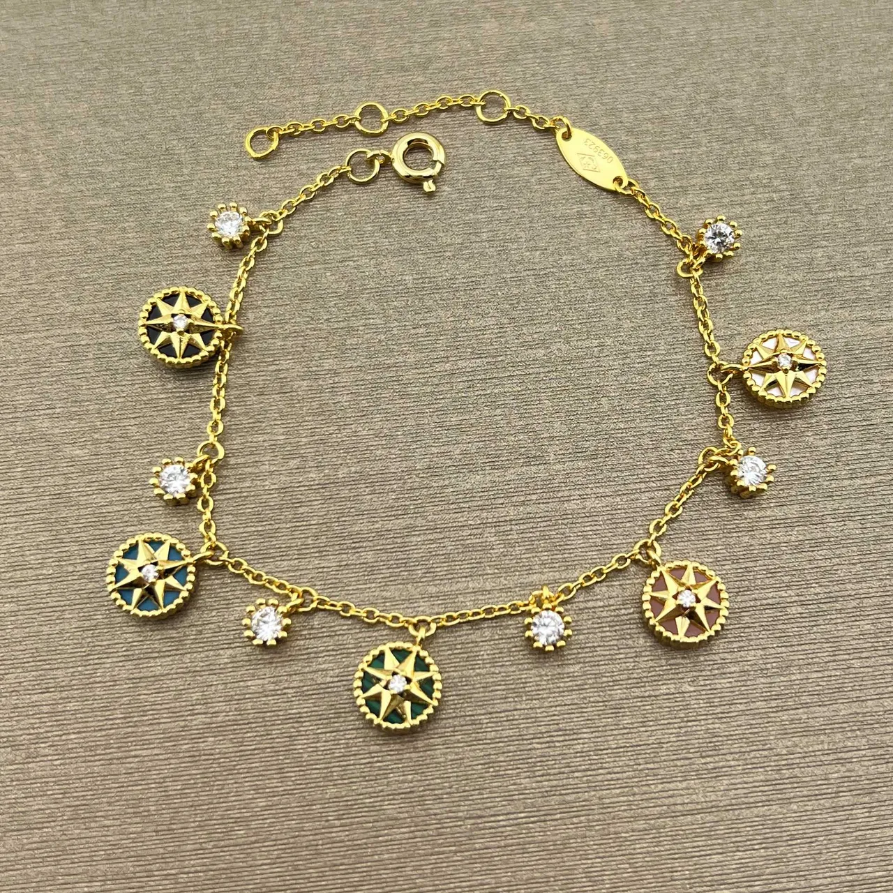 Gold Multicolor Chain Dangling Compass-Star Charms Bracelet 1
