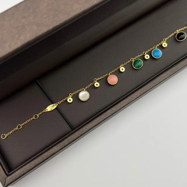 Gold Multicolor Chain Dangling Compass-Star Charms Bracelet 6