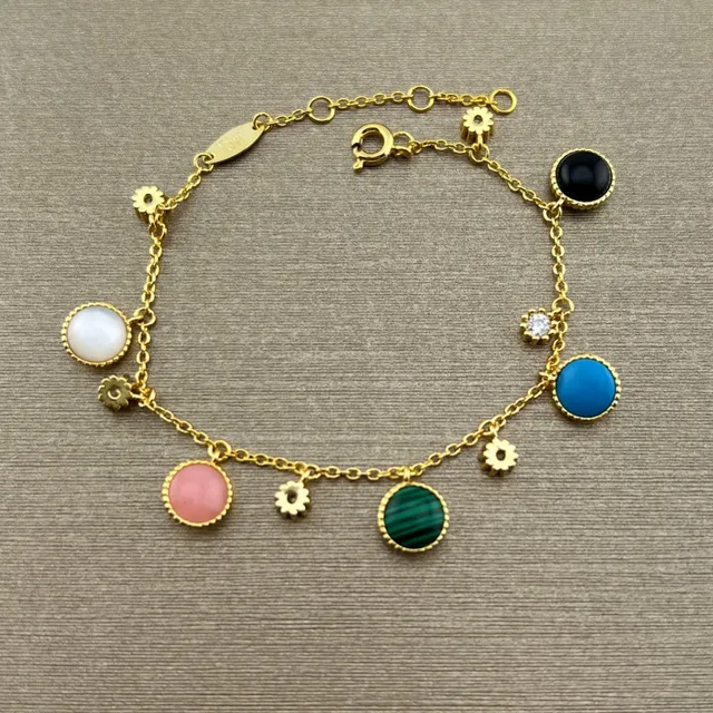 Gold Multicolor Chain Dangling Compass-Star Charms Bracelet 8