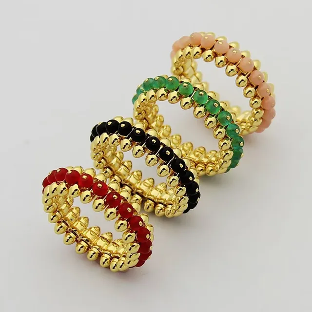Gold Multicolor Coiled Multi-Row Beaded Ring 2