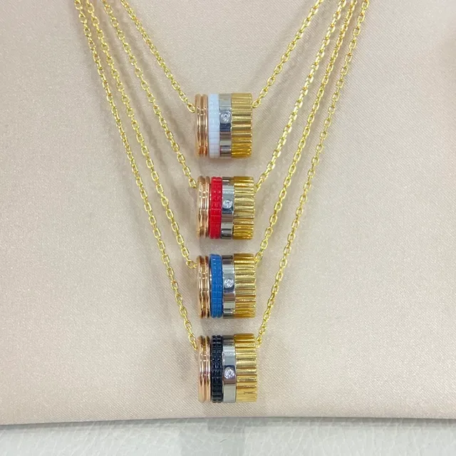 Colar Charms Anéis de Metal Fluted Cilíndricos em Forma de Barril Multicolores Dourados 2