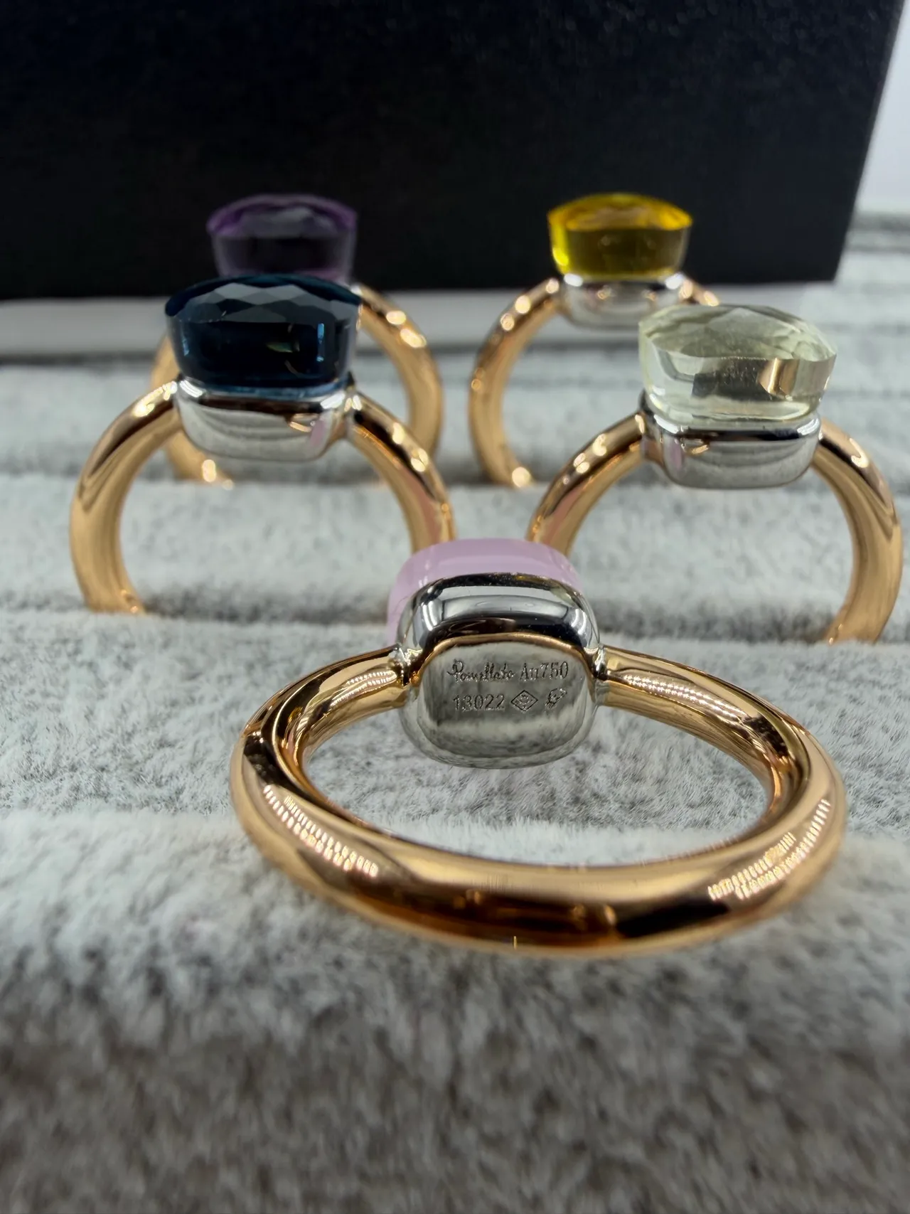 Gold Multicolor Faceted Cushion-Cut Gemstones Split-Band Setting Ring 3