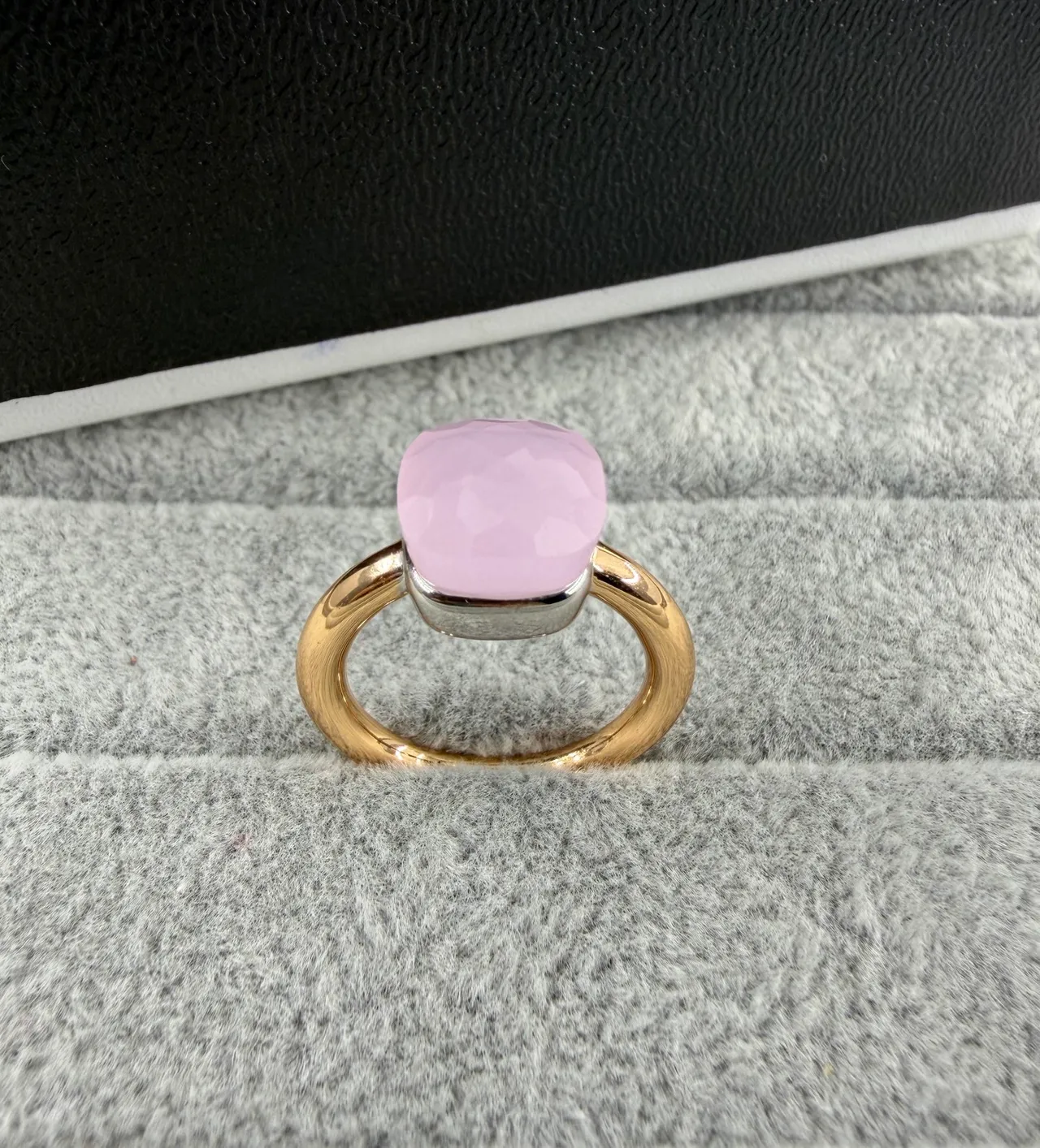 Gold Multicolor Faceted Cushion-Cut Gemstones Split-Band Setting Ring 5