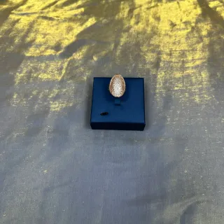 Gold Navy Oval Pavé Metal Ring