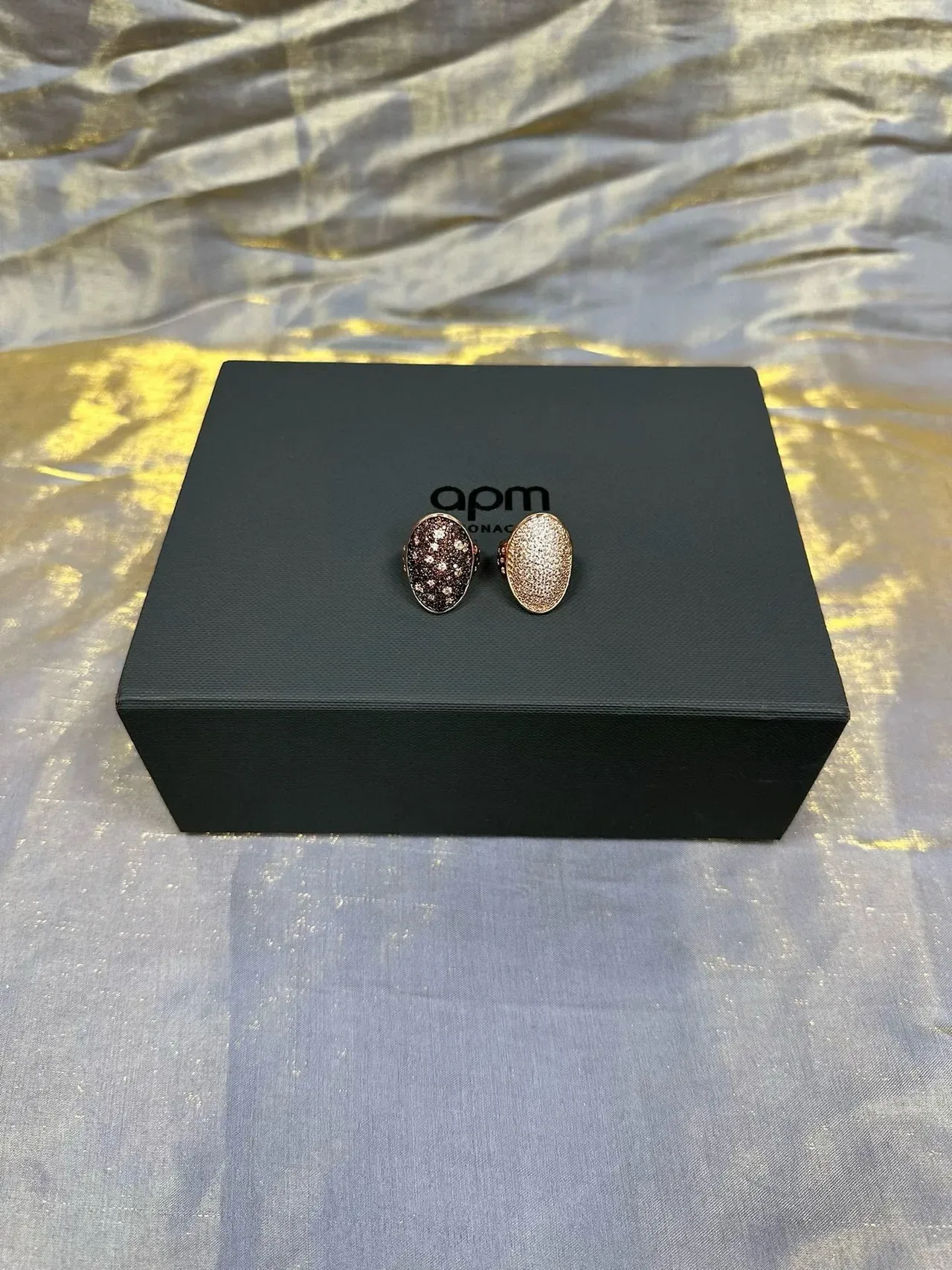 Gold Navy Oval Pavé Metal Ring 5