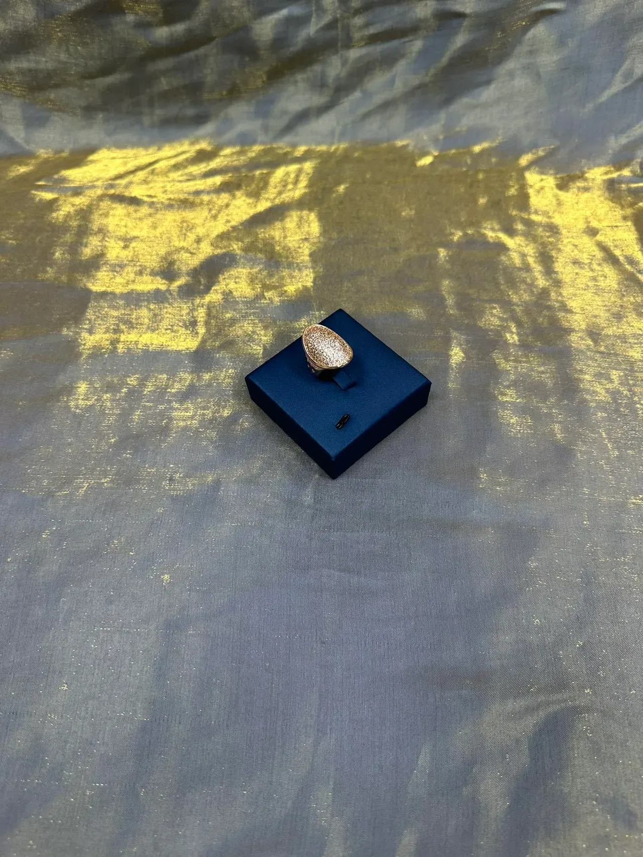 Gold Navy Oval Pavé Metal Ring 8