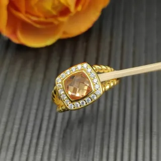 Gold Orange Twisted Band Cushion-Cut Gemstone Ring