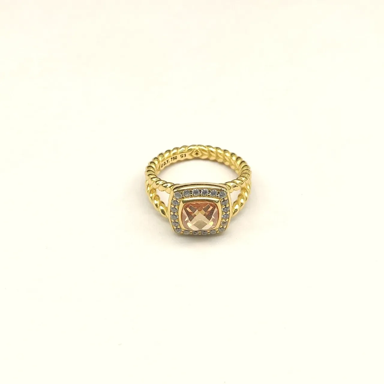 Gold Orange Twisted Band Cushion-Cut Gemstone Ring 2