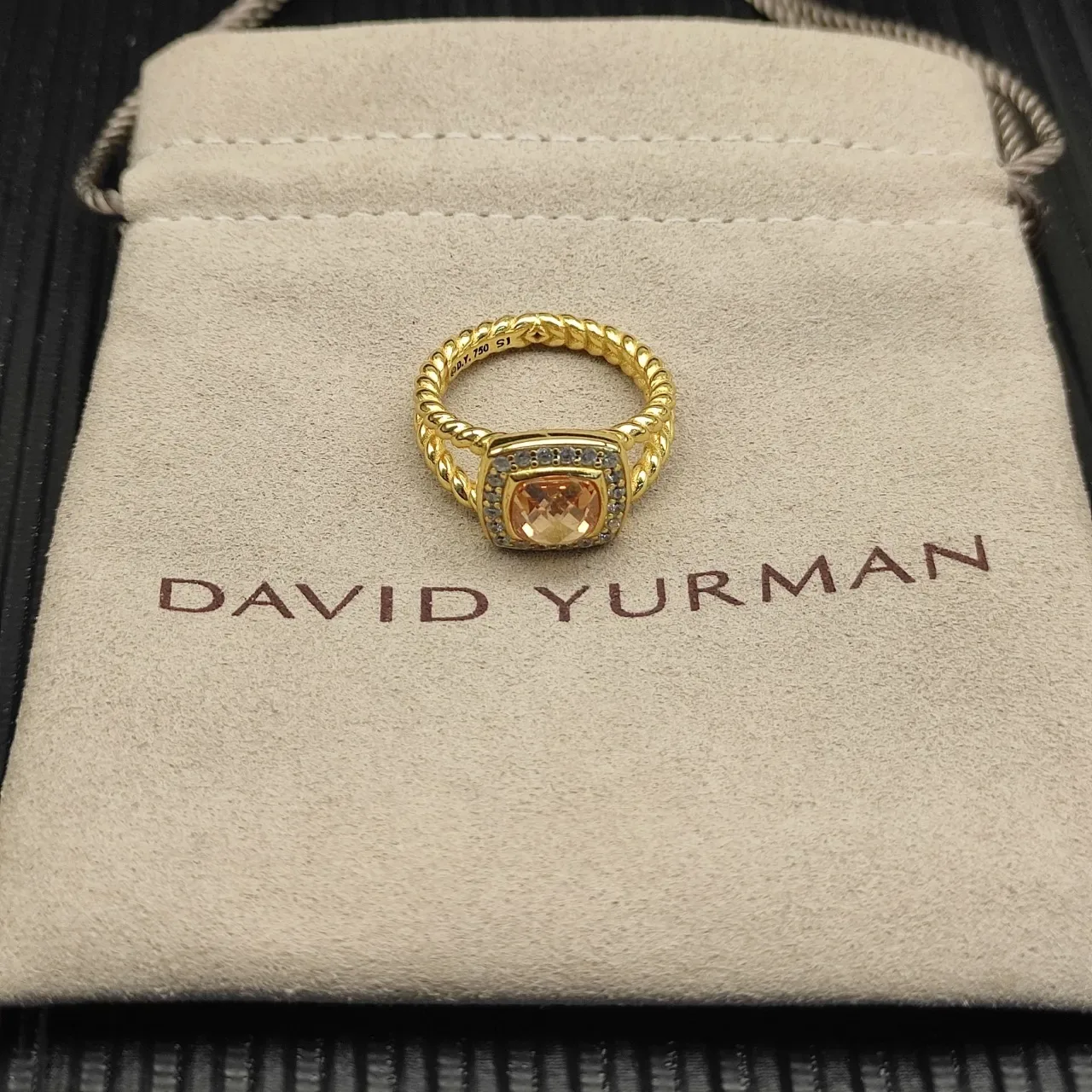 Gold Orange Twisted Band Cushion-Cut Gemstone Ring 5