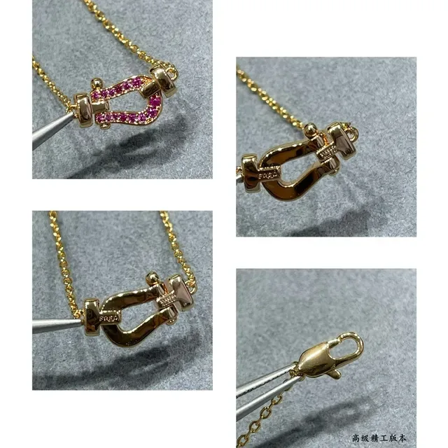 Gold Pink Chain Pavé Gemstone Pendant Necklace 3