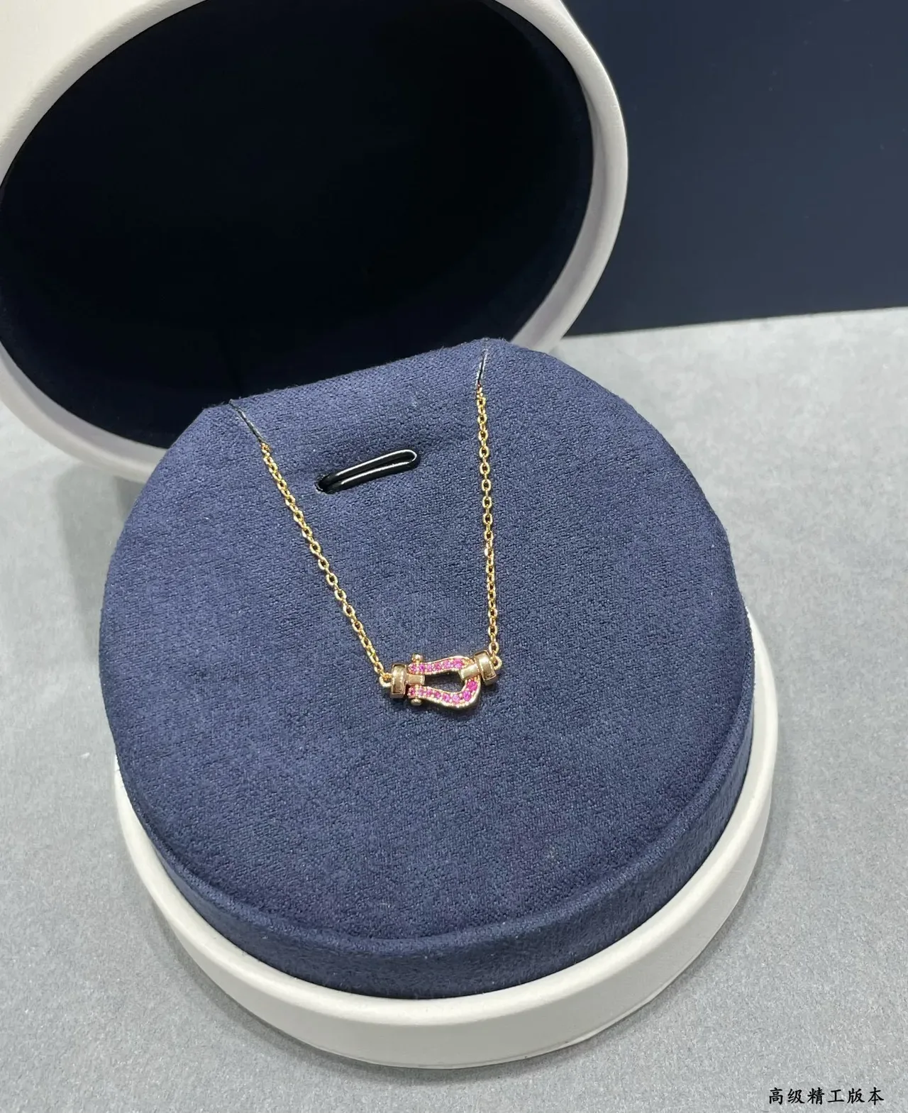 Gold Pink Chain Pavé Gemstone Pendant Necklace 4