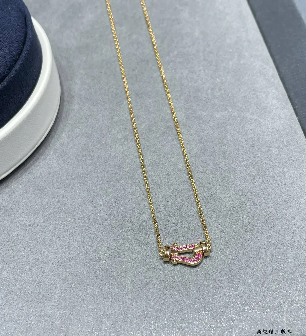 Gold Pink Chain Pavé Gemstone Pendant Necklace 5