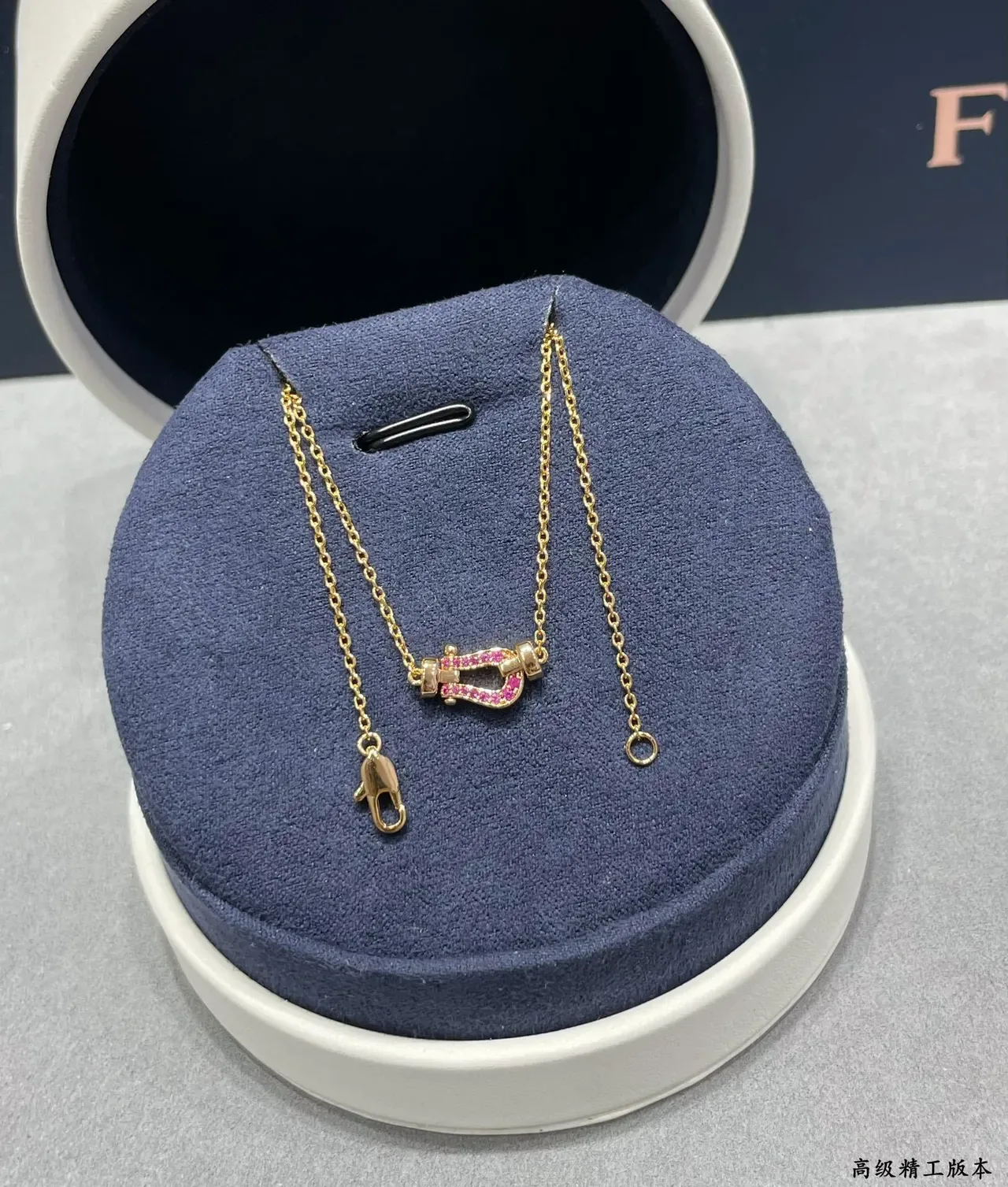 Gold Pink Chain Pavé Gemstone Pendant Necklace 8