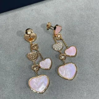 Gold Pink Multi-Heart Dangle Metal Earrings