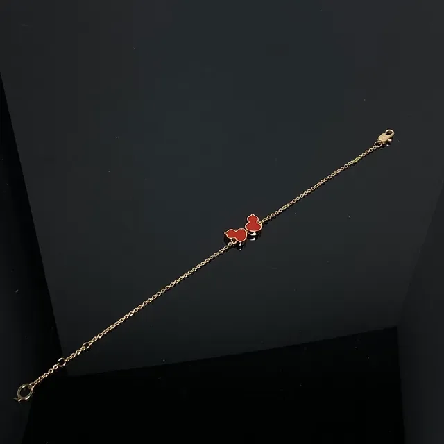 Gold Red Chain Enamel Gourd And Heart Charms Bracelet 5