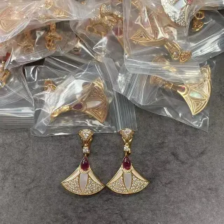 Gold Red Fan-Shaped Pavé Crystal Earrings